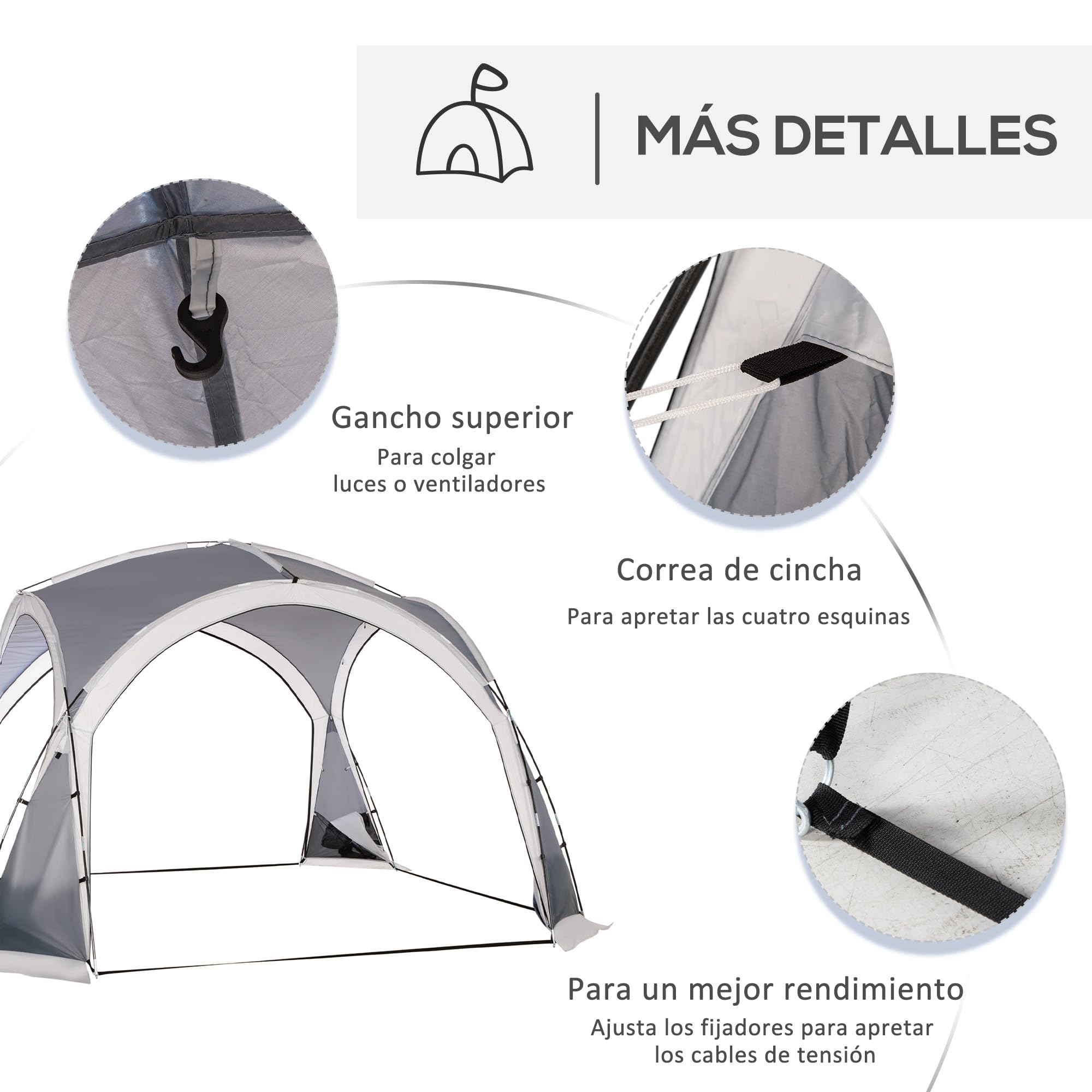 Outsunny Carpa Portátil para 6-8 Personas Carpa de Camping con 4 Mosquiteros Gancho y Bolsa de Transporte Anti-UV para Pescar Senderismo 350x350x230 cm