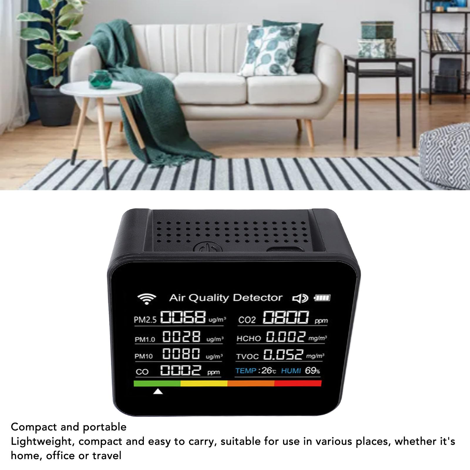 Generic Misuratore Intelligente della qualità Dell'aria Rilevatore Compatto 14 in 1 HCHO PM2.5 COV per Uso Domestico e in Ufficio Display ABS da 2,8"