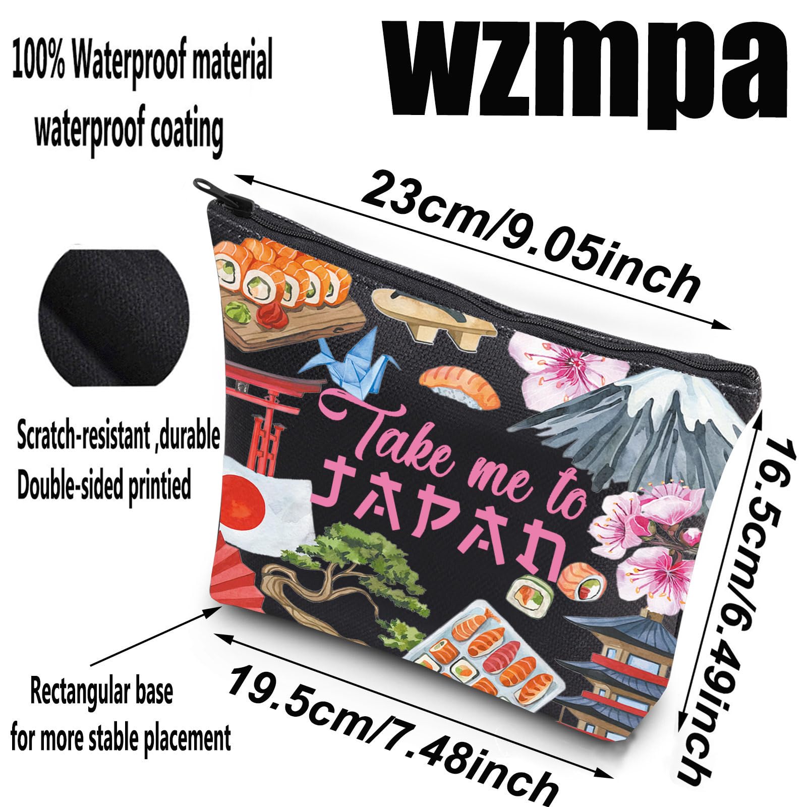 WZMPA Japan Travel Cosmetic Bag Japan Souvenir Gift Take Me To Japan Zipper Pouch Bag Japanese Culture Gift, Take Japan Bl, Fit - Image 2