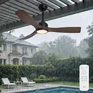 TCL Waterproof Ceiling Fan with Lights: 52 Inch 3 Blade Ceiling Fan with Remote Control, Quite Reversible DC Motor, 6 Speed, Noiseless, Downrods Ceiling Fans for Outdoor (Black + Walnut, 52inch)