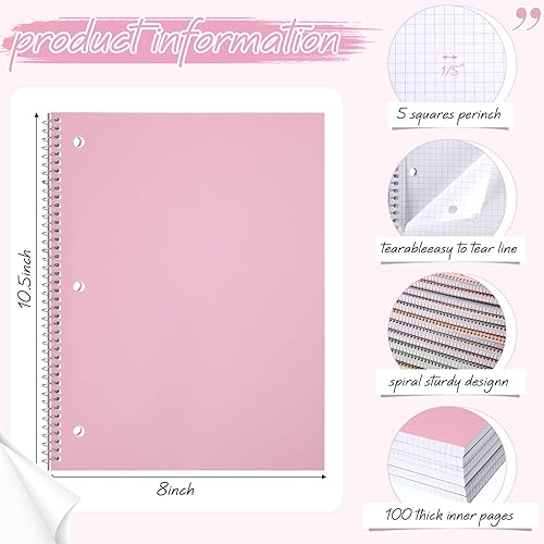 Miniatura 2 de Tenceur 12 cuadernos en espiral de 1 materia cuadrícula cuadriculada, cuaderno de 8 x 10 12 pulgadas, cuaderno de diario en espiral, 3 bolsillos