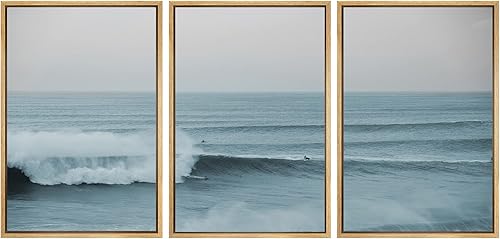 SIGNWIN Lienzo enmarcado para pared, gran angular, olas del océano y surfistas, naturaleza, desierto, fotografía, moderno, elegante, escénico,