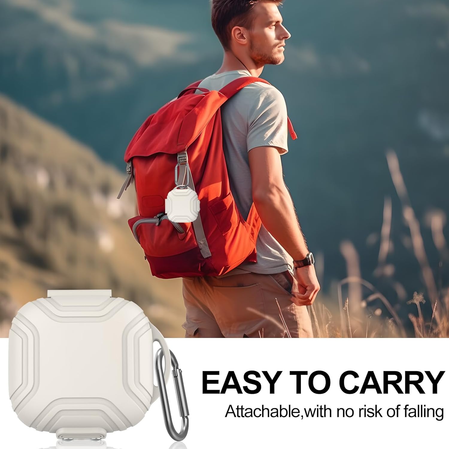 for Shokz OpenFit Air Open-Ear True Wireless Earbuds Case Cover, Soft Silicone Protective Earbuds Case, Only Compatible with Shokz OpenFit Air Open-Ear Headphones with Carabiner(White) - Image 7