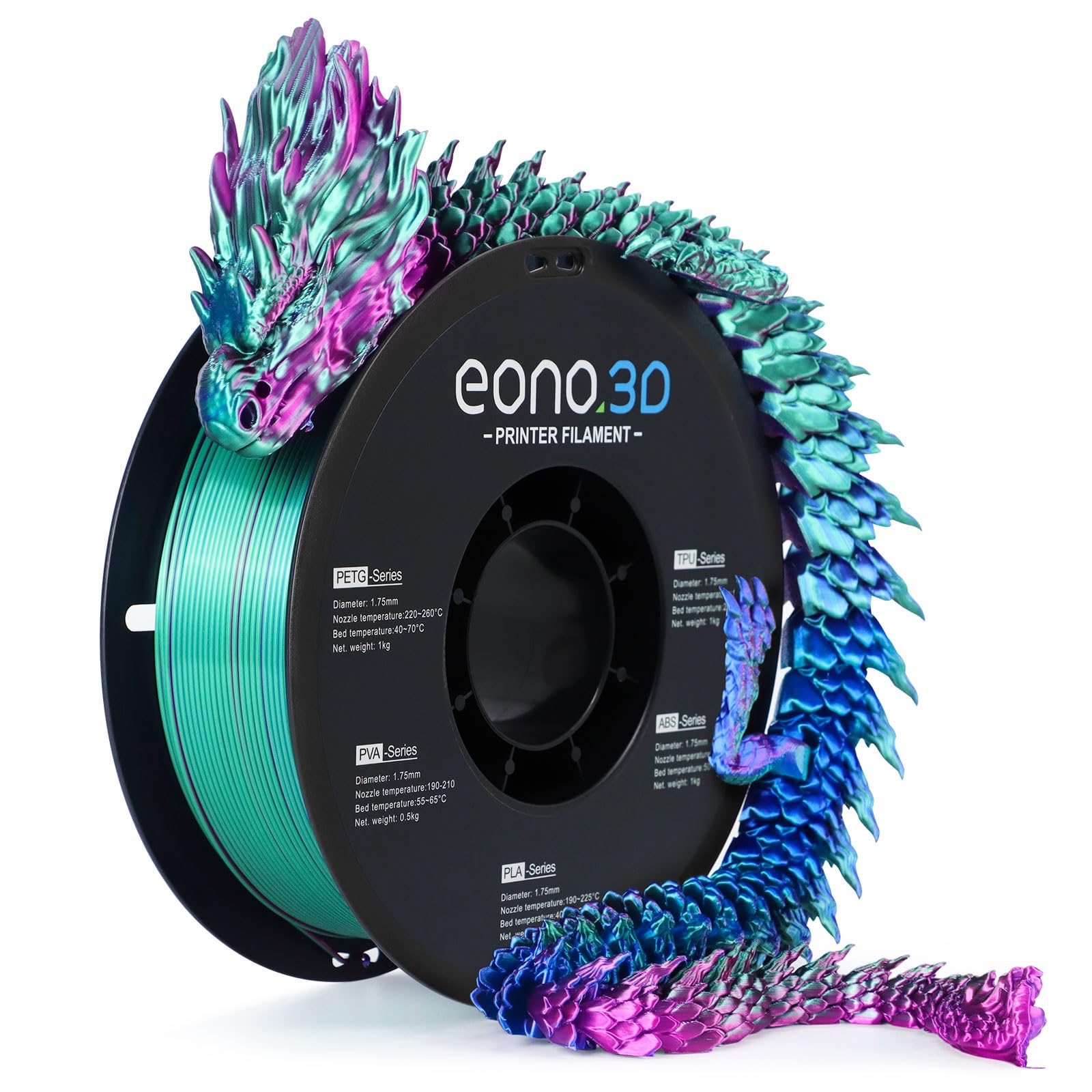 Silk Tri-Color PLA Filament 1.75mm, Coextruded 3D Printer Filament, Color Changing Rainbow Silk PLA, Ultra Glossy Multicolor Printing PLA, Tangle Free, ±0.03mm, 1KG Spool, Rose Red-Blue-Green