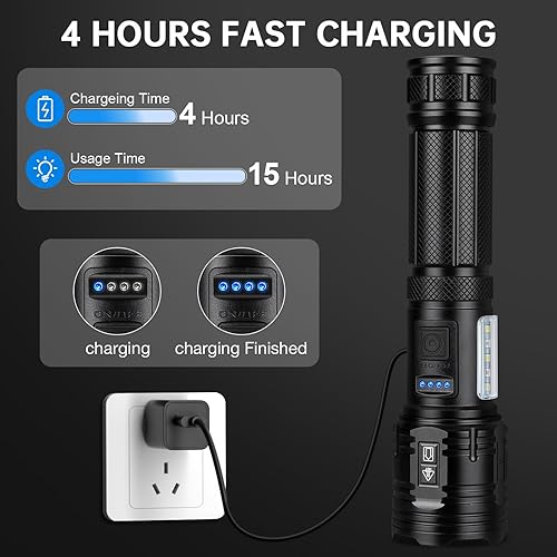 Miniatura 3 de Linterna recargable de 99,000 lúmenes altos, paquete de 2 luces de flash súper brillantes con 7 modos, linternas potentes impermeables, linterna