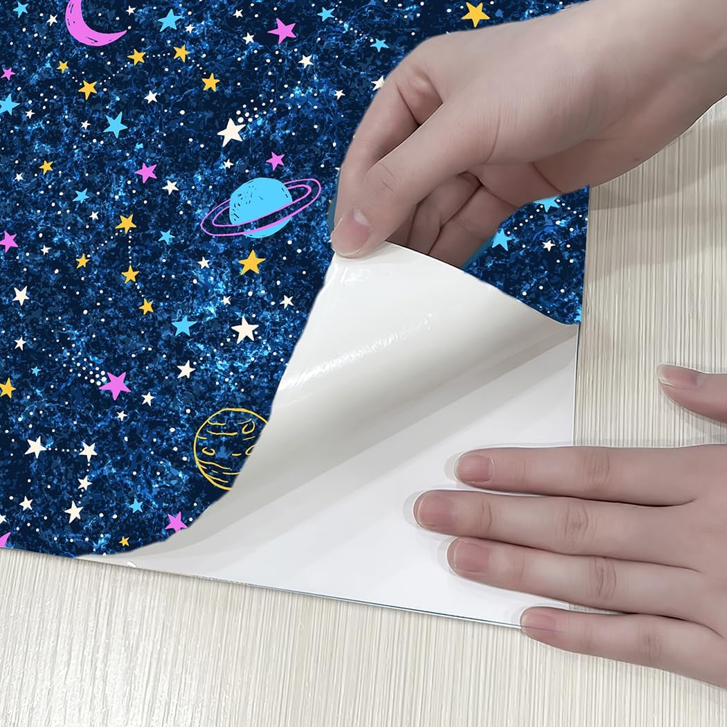GLOW4U Sky Star Starry Night Peel and Stick Wallpaper for Kids Boys Girls Nursery Room Wall Decor Ceiling Contact Paper Galaxy Mural 17.7X117 Inches