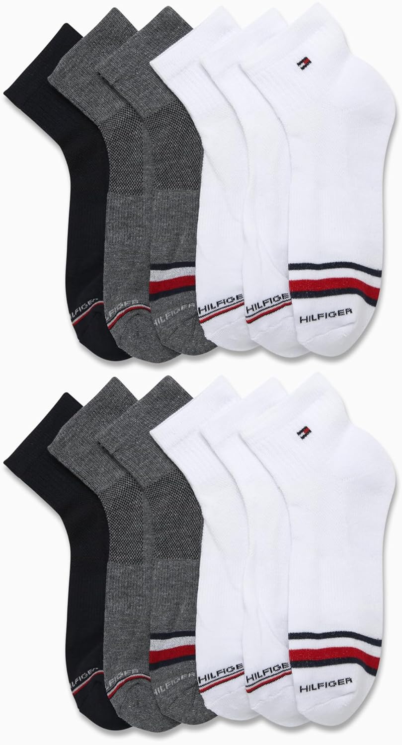 Tommy Hilfiger Mens Quarter Socks - 12 Pack Cotton Blend Athletic Performance Cushioned Ankle Socks for Men with Arch Support - Image 3
