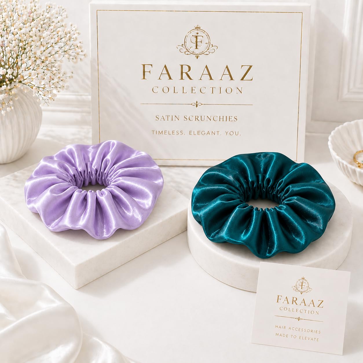 Satin Scrunchies, Set of 3, Elegant Hair Accessories (Green and Lavender)-image-28