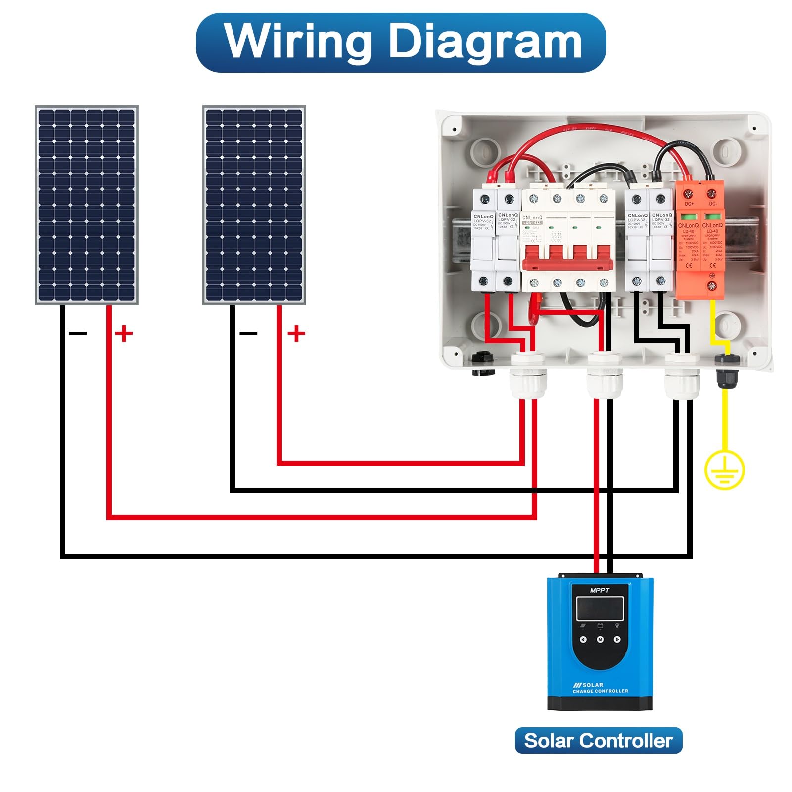 DEWIN Scatola Combinatrice Fotovoltaica,DC 1000V 63A Scatola di Collegamento Solare PV Scatola di Distribuzione Combinata con Scaricatore di Sovratensione e 30A Fusibili per Pannelli Solari Sistema