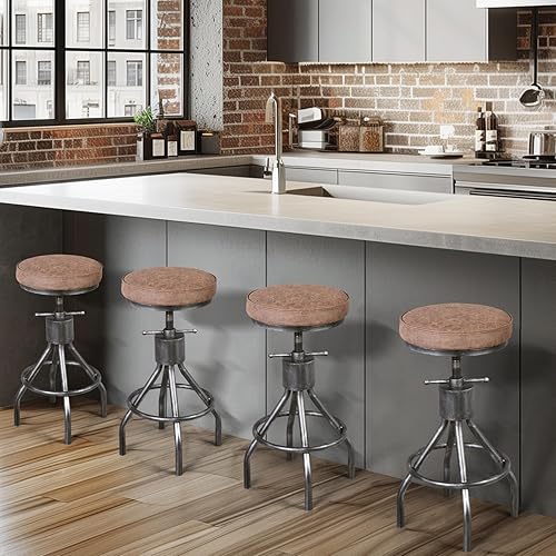 Miniatura 8 de Taburetes de bar industriales giratorios de poliuretano asiento vintage isla de cocina taburete de 23-33 pulgadas altura ajustable rústico silla de