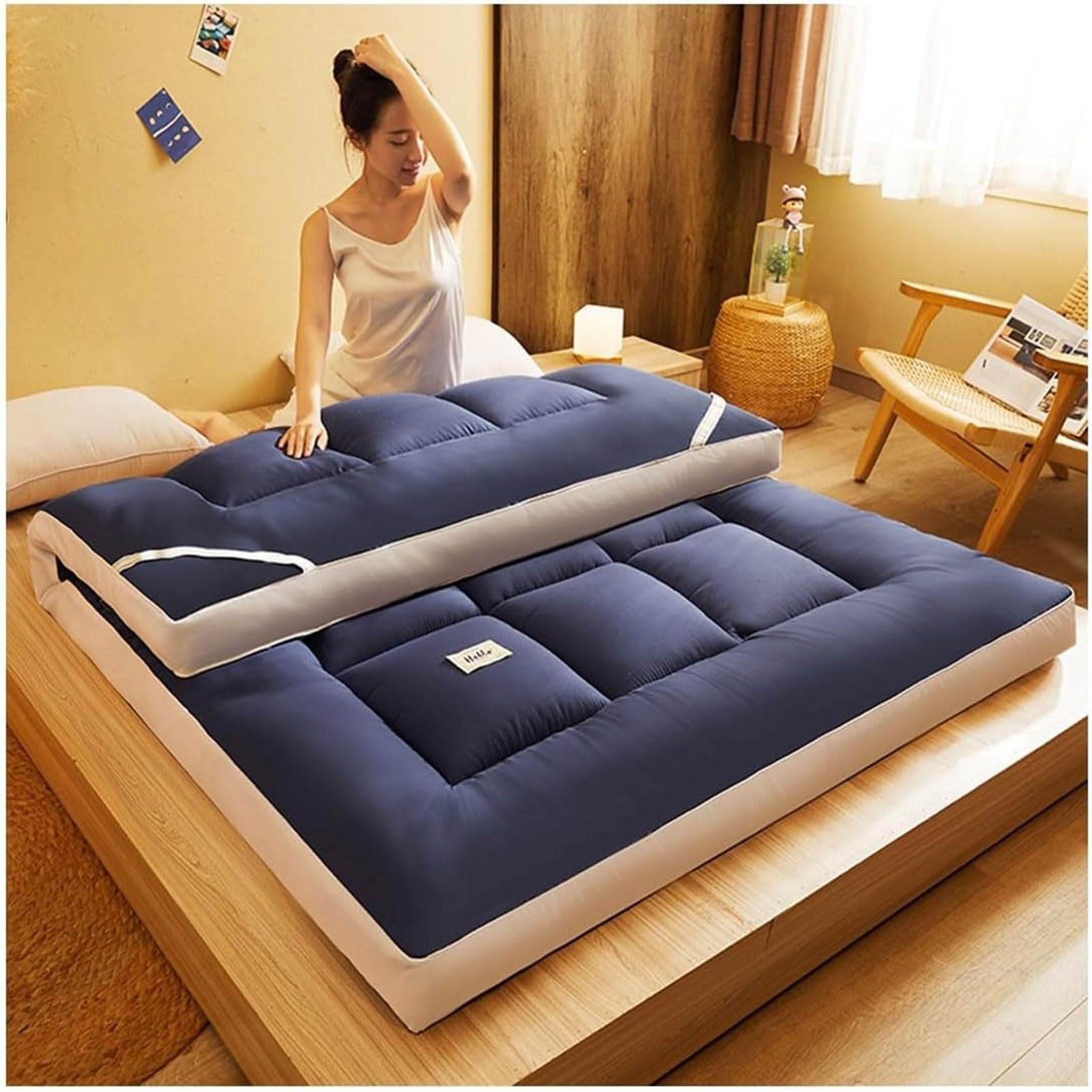 Matelas Futon 1 Place 2 Places D'appoint 1 Personne Portable Pliable Futon 140x190, Polyester, Matelas Futon, 90*200cm, C, Ferme