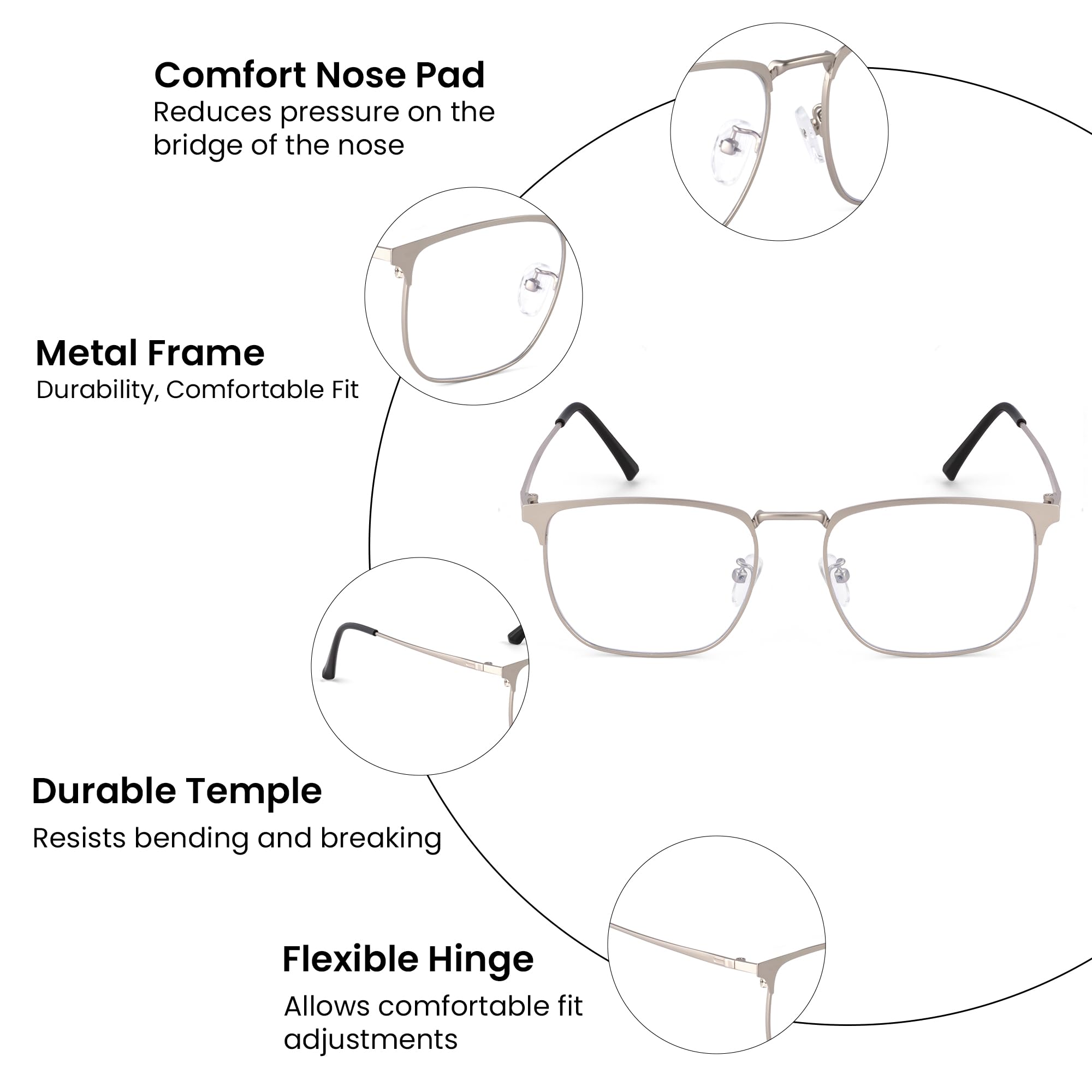 ROYAL SON Especificaciones cuadradas para hombres y mujeres | Bloqueo de luz azul | Gafas de computadora | Marco de metal