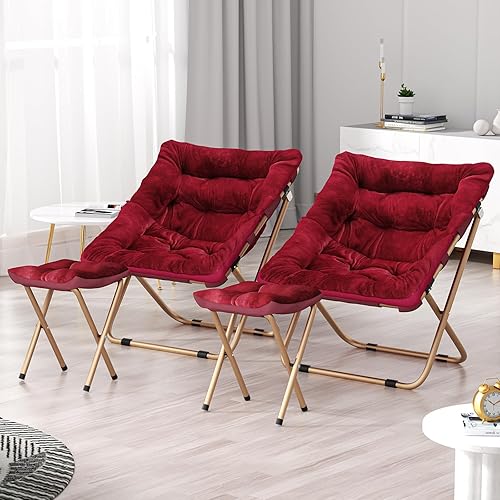 Miniatura 6 de Cómoda silla platillo para adultos, juego de 2 sillas plegables de piel sintética suave con reposapiés, marco de metal, acogedora silla plegable de