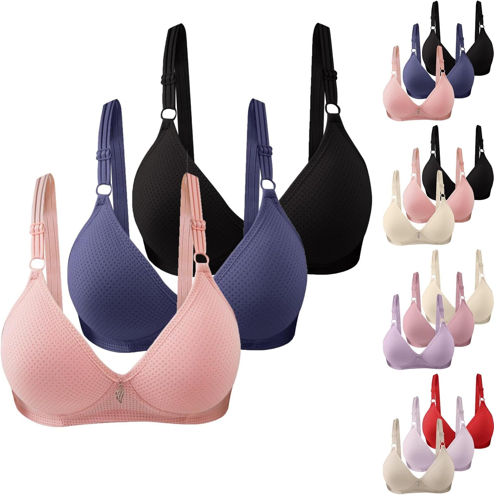 Wireless Bras for Women 3 Pack Comfortable Deep V Neck T Shirt Bra No Underwire Lightly Lined Hides Back Fat Bralette Womens Bras No Underwire Full Support