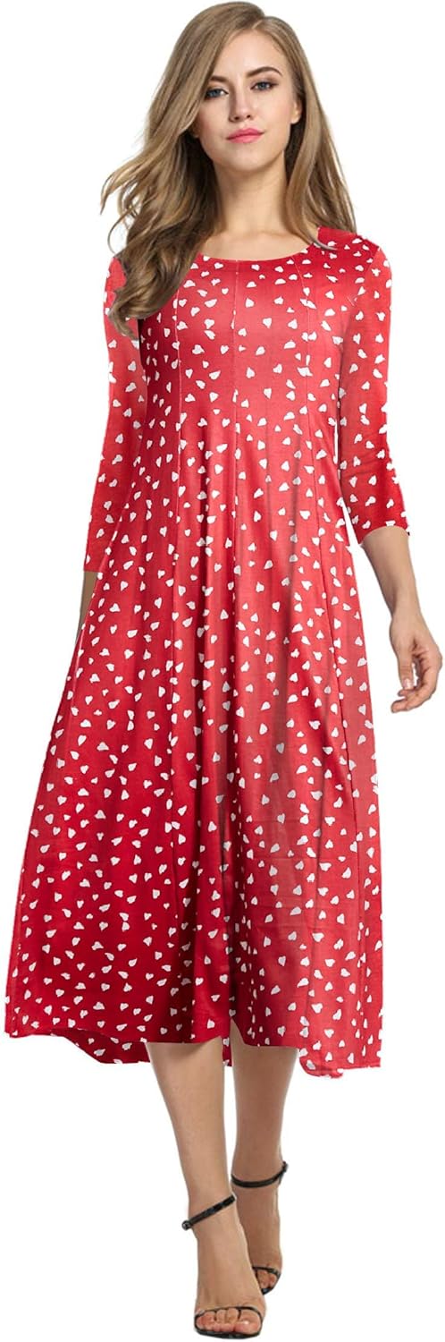 HOTOUCH Women's 3/4 Sleeve A-line and Flare Midi Long Dress