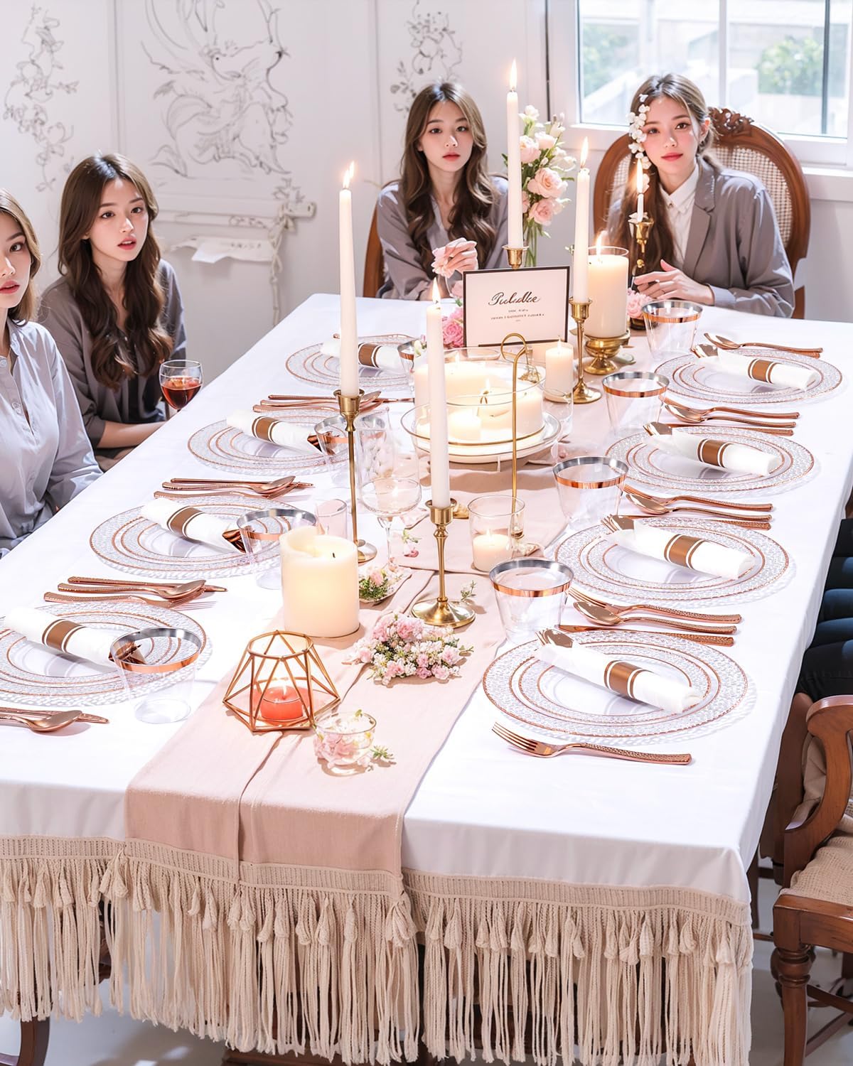 Ciaell 350PCS Rose Gold Plastic Plates - Clear Rose Gold Disposable Plates with Plastic Silverware include 100Plates, 150Silverware, 50Cups, 50Napkins for Wedding & Party & Valentine's Day - Image 7