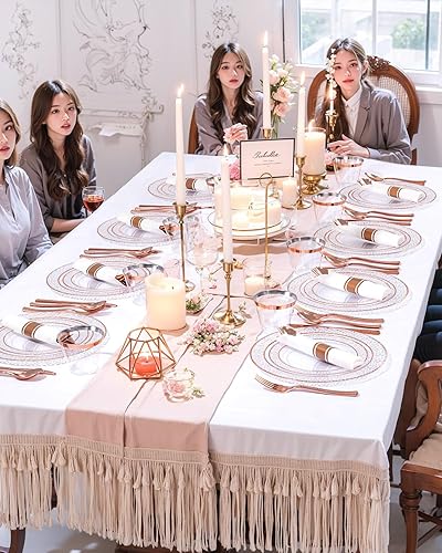 Miniatura 7 de Ciaell 350 platos de plástico de oro rosa  Platos desechables de oro rosa transparente con cubiertos de plástico que incluyen 100 platos, 150