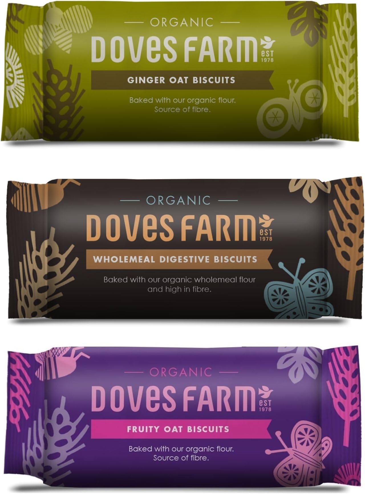 Doves Oat Biscuit Selection 200g x 3 Pack | Digestive, Fruity Oat & Ginger Oat Biscuits | Wheat Free & Vegan Friendly
