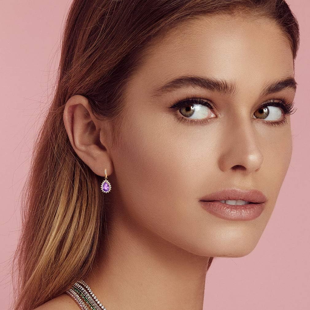 Austrian Crystal Halo Teardrop Drop Dangle Earrings for Women 14K Rose Gold Plated Hypoallergenic Jewelry - Image 2