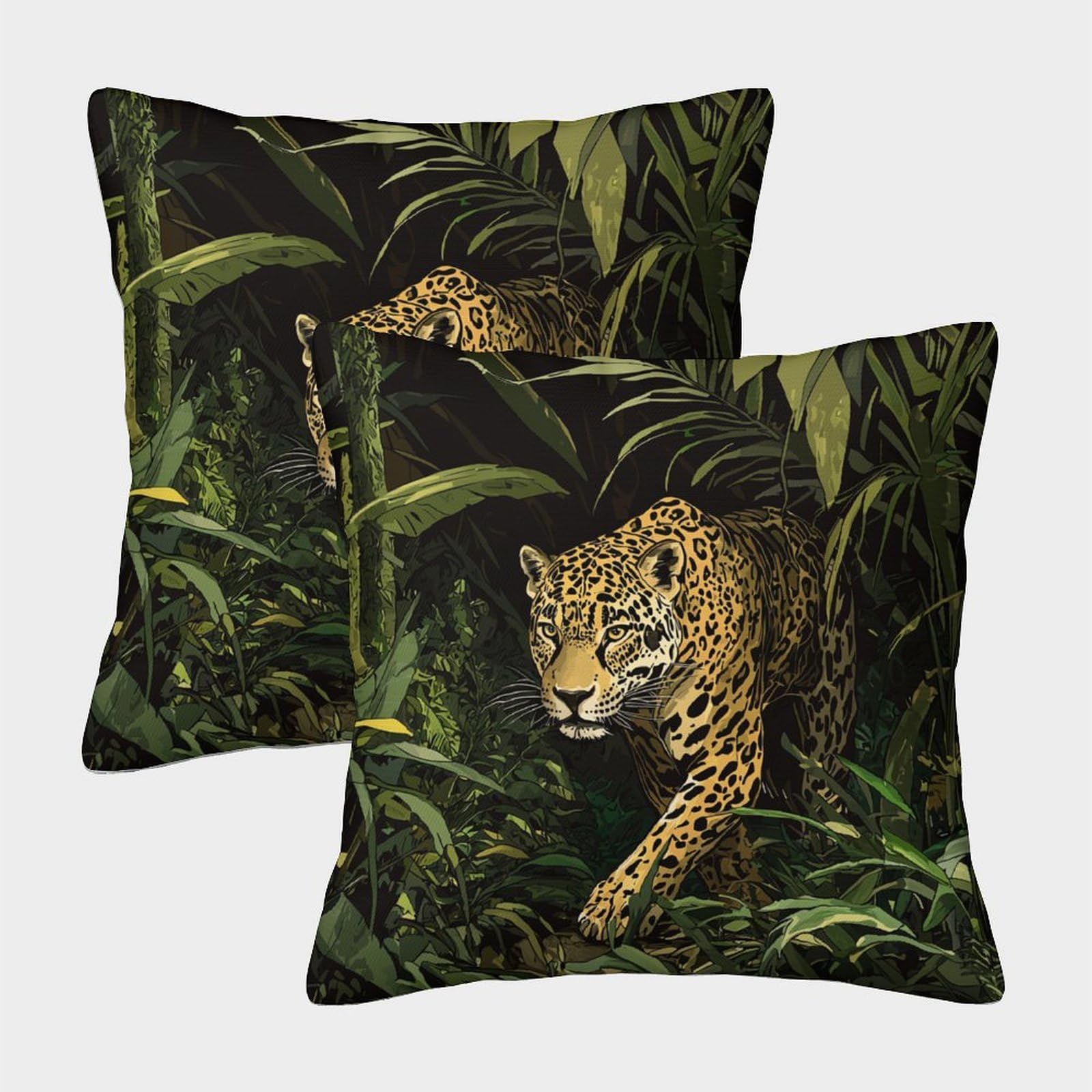 kaiyun 2 Pack Jaguar - Rainforest Personalised Cushion Cover Home Sofa Decoration 45x45cm Pillow Covers