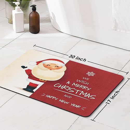 Miniatura 2 de Tapete de baño navideño para baño, de secado rápido y súper absorbente, tapete de baño rojo antideslizante, parte trasera de goma antideslizante, 17