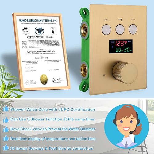 Miniatura 8 de Sistema de ducha con chorros de cuerpo, juego de grifo de ducha dorado cepillado de 12 pulgadas, montaje en techo, grifo de ducha de lluvia,