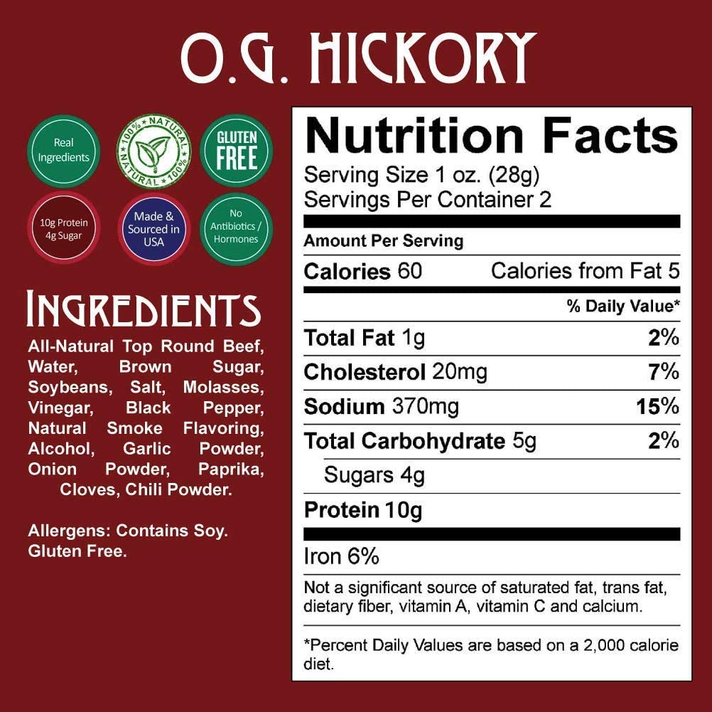 Righteous Felon Beef Jerky - OG Hickory Flavor - All-Natural Jerky - Locally Sourced & Dried Beef Jerky - Low-Sugar, High-Protein, Healthy Snacks - 2 Ounces Each, Pack of 3