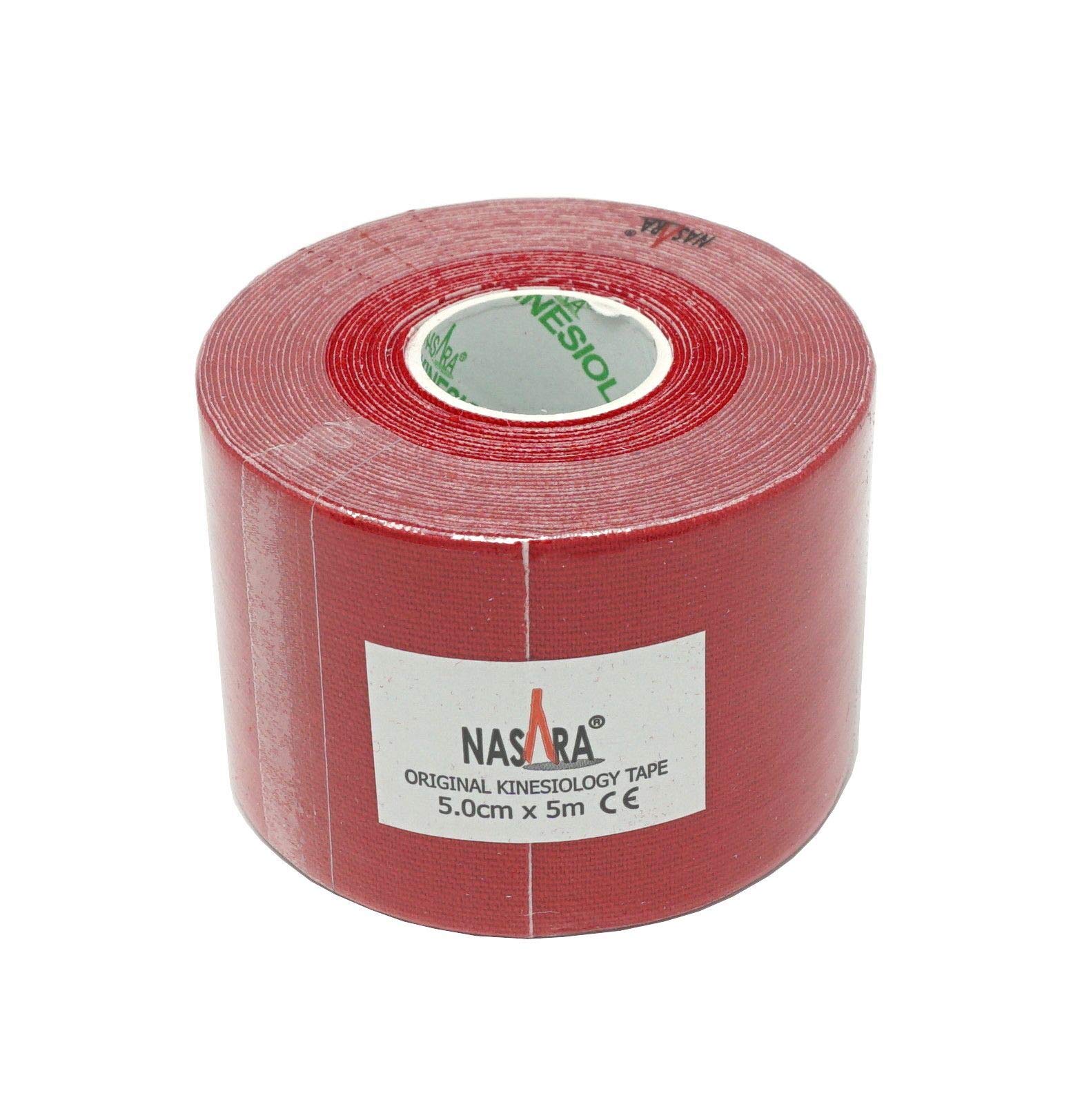 ATC Handels GmbH Nasara Lot de 6 bandes de kinésiologie 5 x 5 cm avec instructions de collage incluses – Bande de kinésiologie – Bande de fitness – Imperméable et respirant, rouge