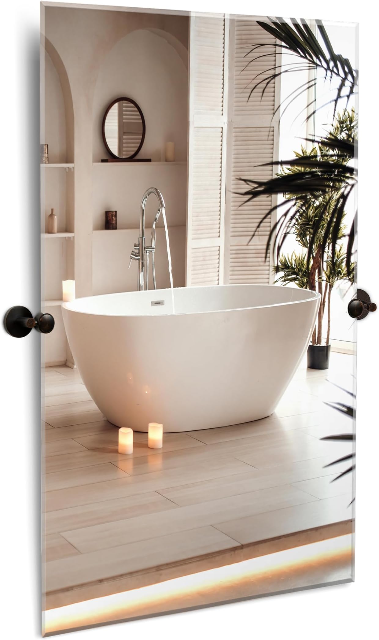 Hamilton HillsLarge Pivot Rectangle Mirror With Oil Rubbed Bronze Wall Anchors | Silver Backed Adjustable Moving & Tilting Wall Mirror | 20" x 30" Inches