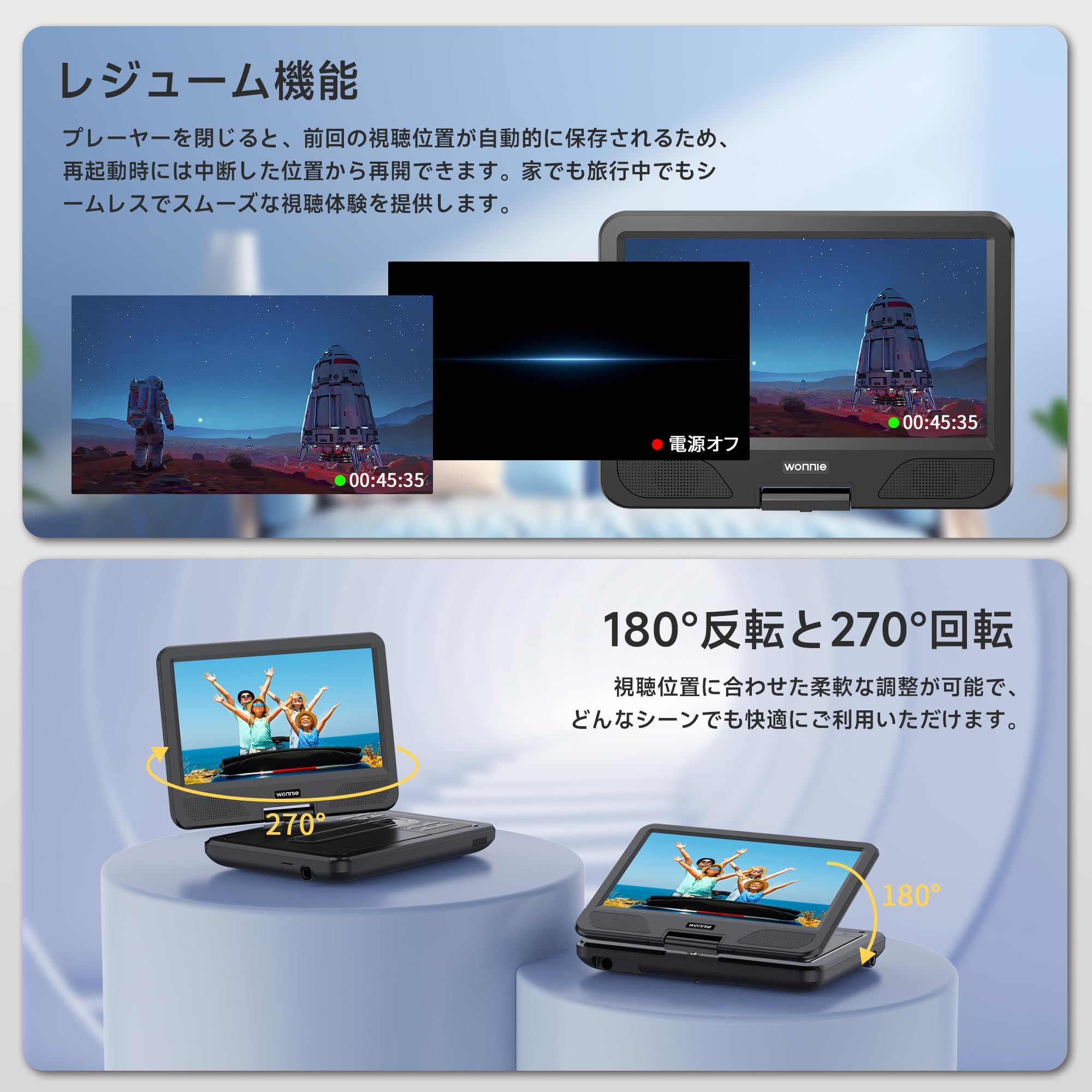 Amazon.co.jp: WONNIE ポータブルDVDプレーヤー搭載 10.5型 地デジ 3