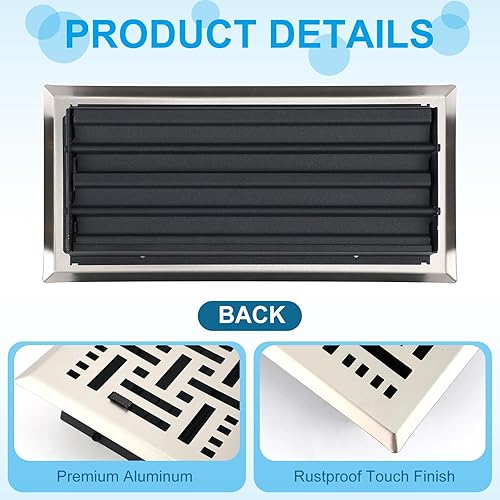 Miniatura 3 de Juego de 12 fundas de ventilación de piso resistentes con trampa de cubierta de 4 x 10 pulgadas, diseño cepillado con amortiguador suave y rejilla