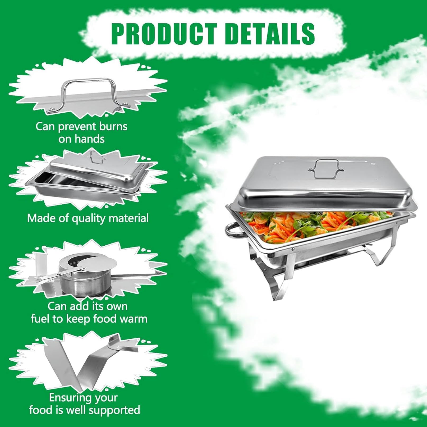 8 Pack Buffet Buffet Buffet, Acero Inoxidable Catering Food Warmer con Bandejas De Comida para El Equipo De Buffet De Boda De Fiesta (4 Paquetes 1/1 Sartén + 4 Paquetes 1/3 Sartén)