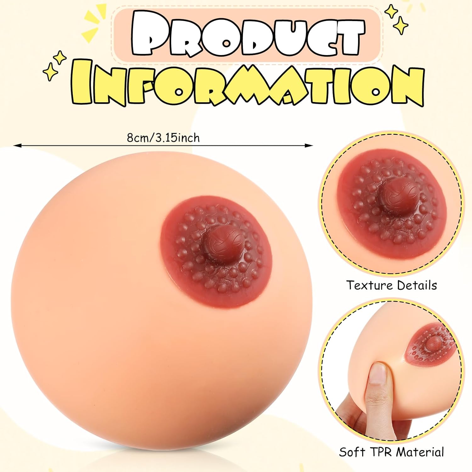 2 Pack Boo Shaped Stress Ball 3.15 Inches Funny Boob Squeeze Stress Relief Ball for Adults Fool's Day Bachelorette Party Decorations Bachelor Night Party Accessory
