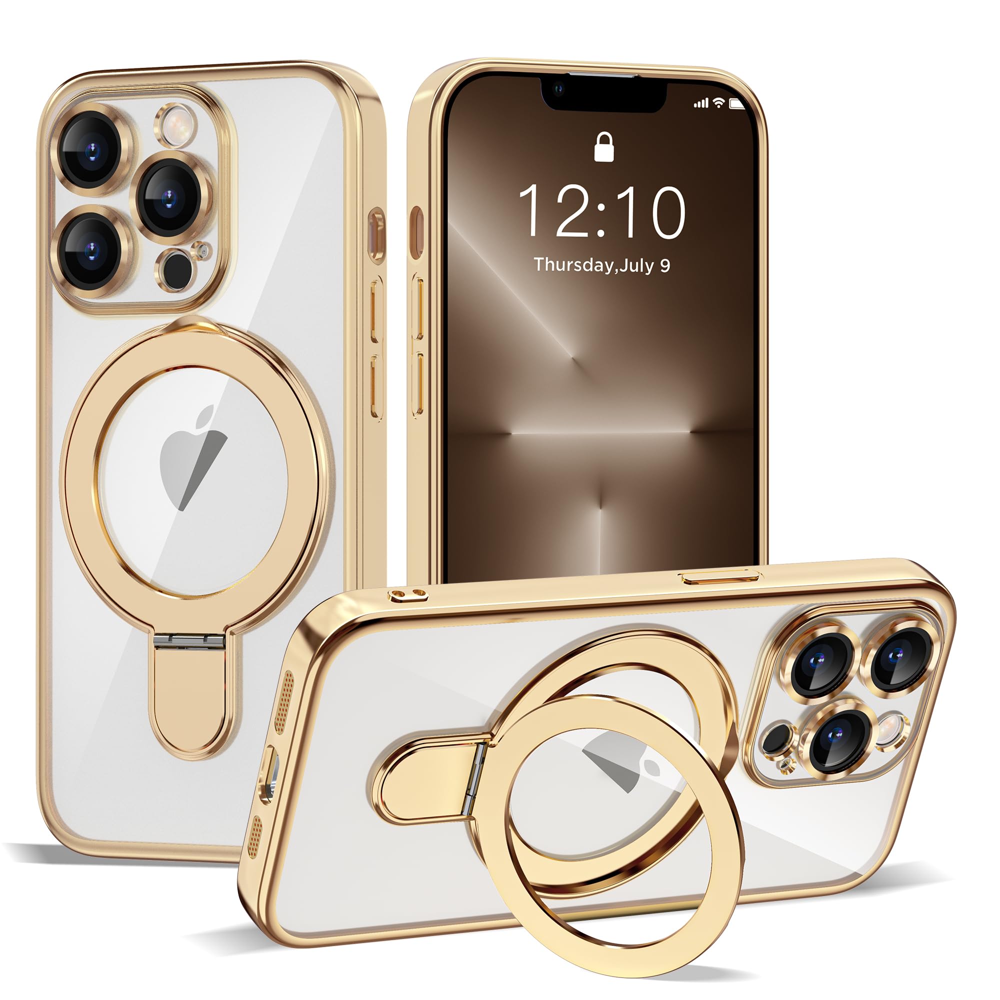 ETPESOK Compatible with iPhone 13 Pro Case with Invisible Magnetic Ring Stand [Compatible with Mag-Safe] [Full Camera Lens Protector] Plating
