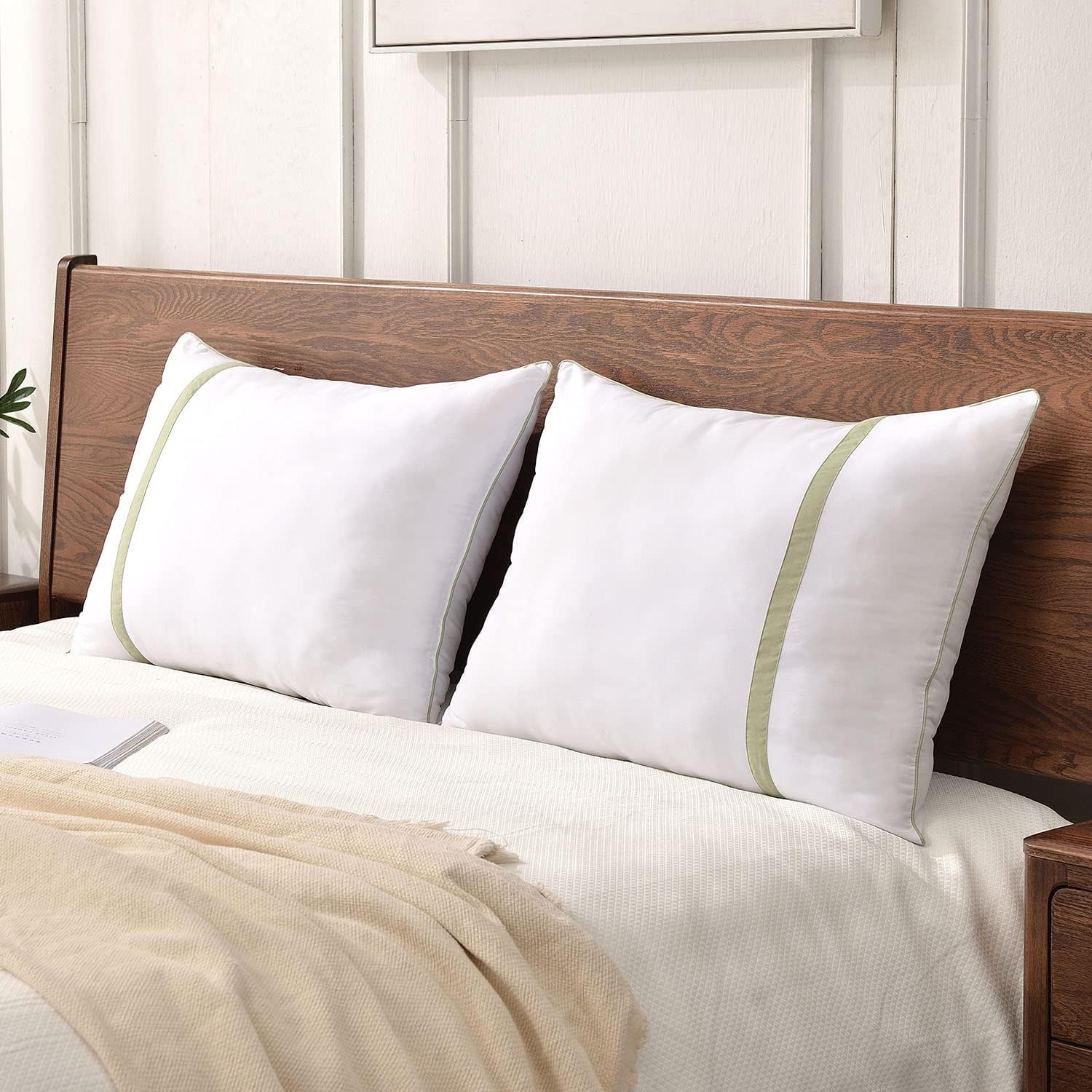 JZS2 Pack Hypoallergenic Pillows for Queen Size Bed, Hotel Quality Down Alternative Luxury with Striped, Simple Style Design, Hotel Quality for Back, Stomach and Side Sleepers