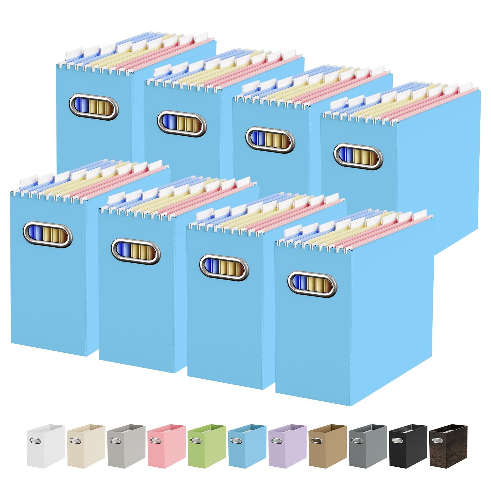 Oterri File Organizer Box, Portable Collapsible Cardboard File Folder Organizer with Handle for Letter Size Hanging Files, Document Storage Box for