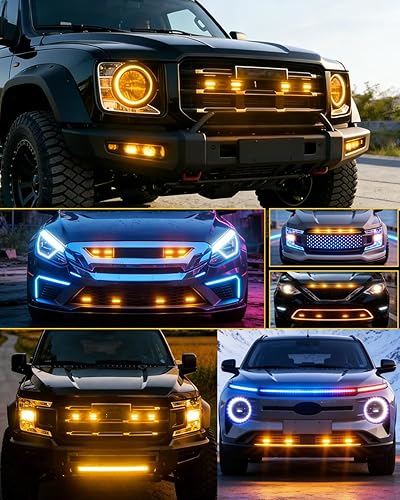Miniatura 7 de Luz de rejilla delantera para automóvil, luz ámbar de circulación diurna, luz de advertencia decorativa para Ford Toyota Raptor Jeep, vehículos