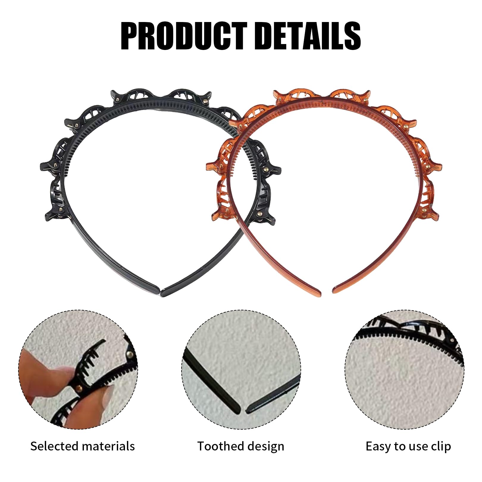 2 Pack Clip Headband,Headband With Clips,Hair Band Headbands,Women Butterfly Hairband,Women's Bands Braided,Girls Hairpin Twist,Bangs Claw Curly,Grip Hairbands Hairstyle,Girls Styling Accessories - Image 3