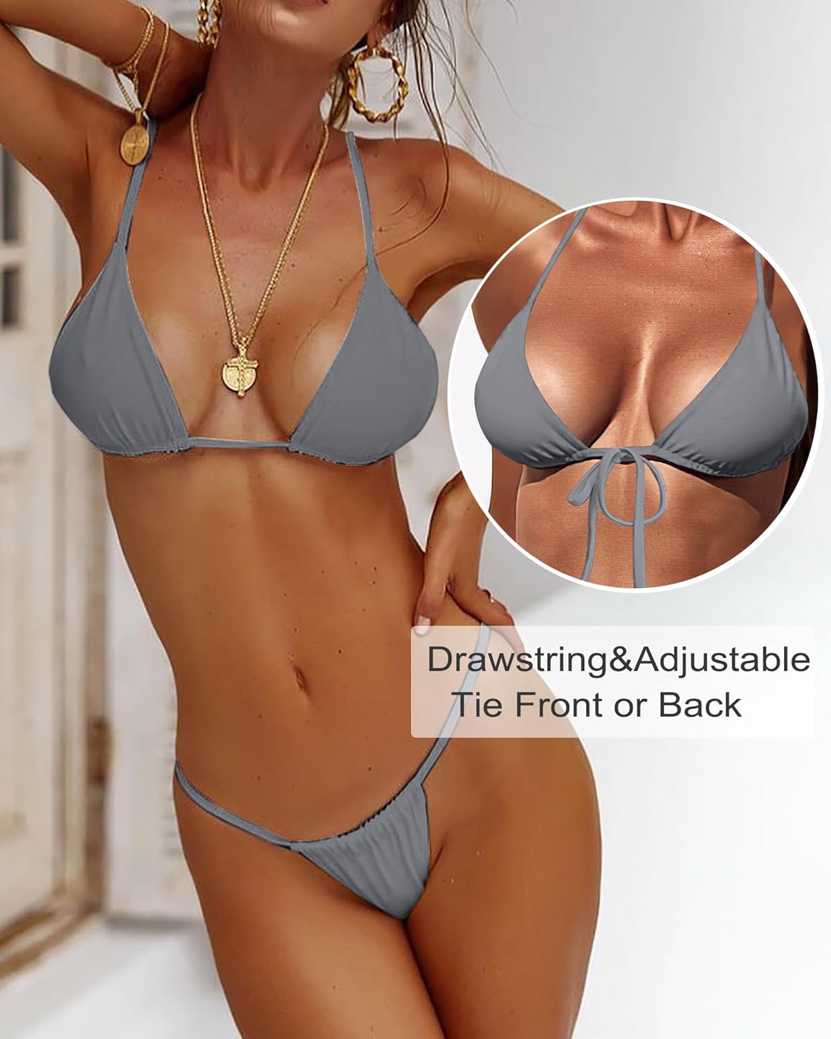 XUNYU Thong Bikini Sets for Women - Brazilian Micro String Bikinis Sexy Two Piece Swimsuit Triangle Top Halter Bathing Suits - Image 5