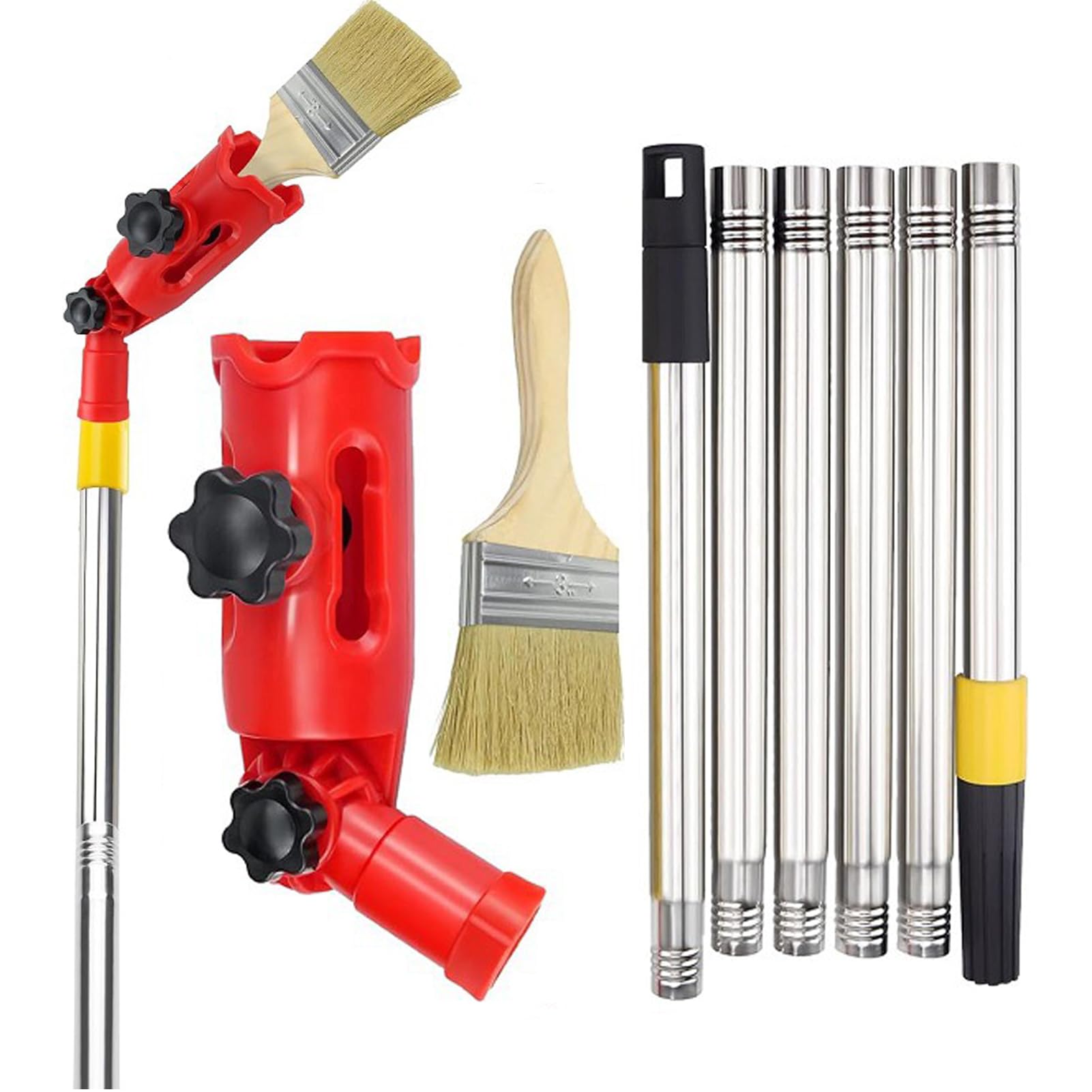 Multi-Angle Paint Brush Extender Holder, Extendable Paint Brush, Extension Pole Attachments for High Ceiling, 1.7M Universal Pa-int Bru-sh Extender Tool fits Most Rollers, Bru-sh, Scrapers