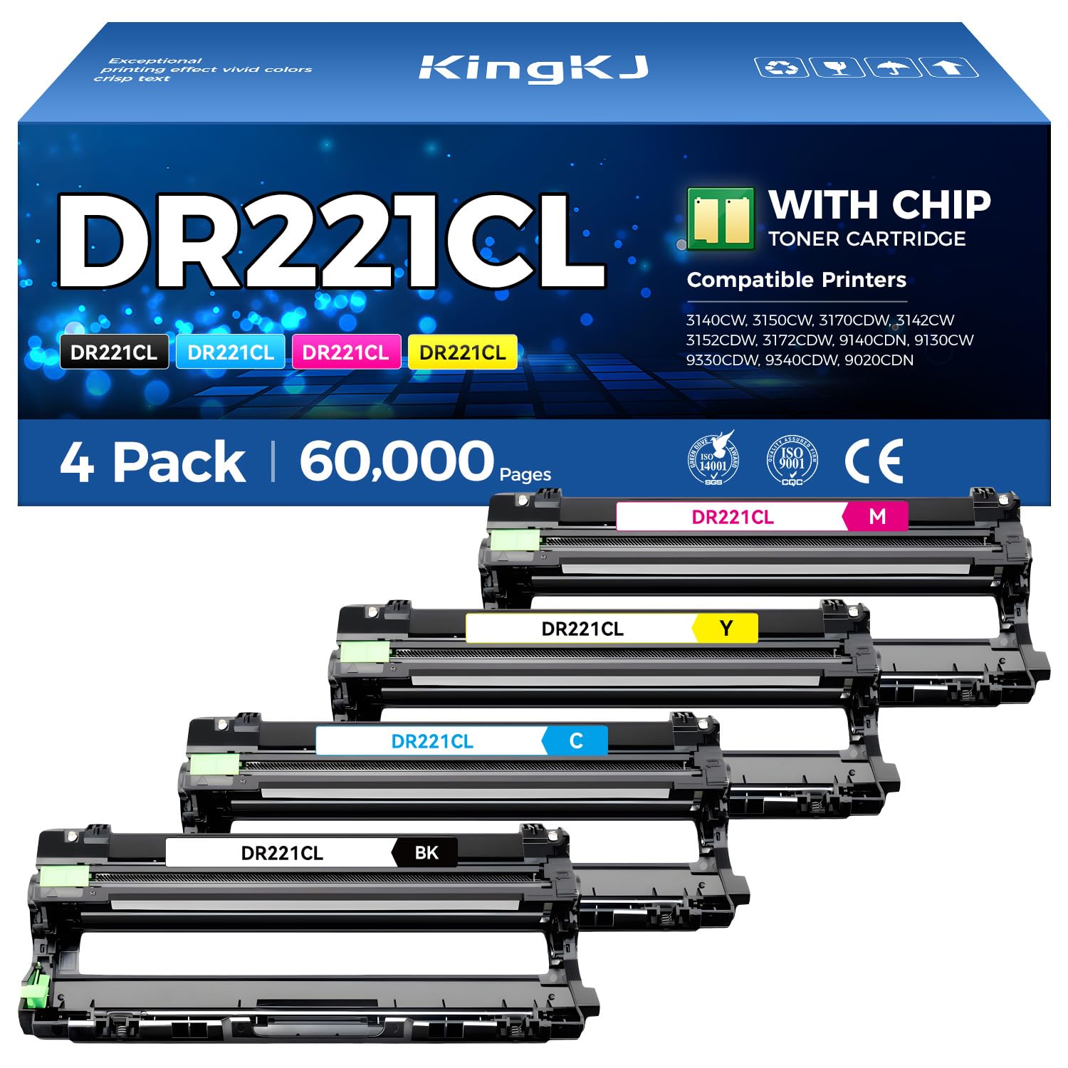 DR221 Drum Unit (Not Toner) 8-Pack Black Cyan Yellow Magent Compatible for Brother DR-221CL Imaging Drum for MFC-9130CW HL-3170CDW MFC-9340CDW HL-3140CW 3150CW MFC-9330CDW 9140CDN DCP-9020CDN Printer