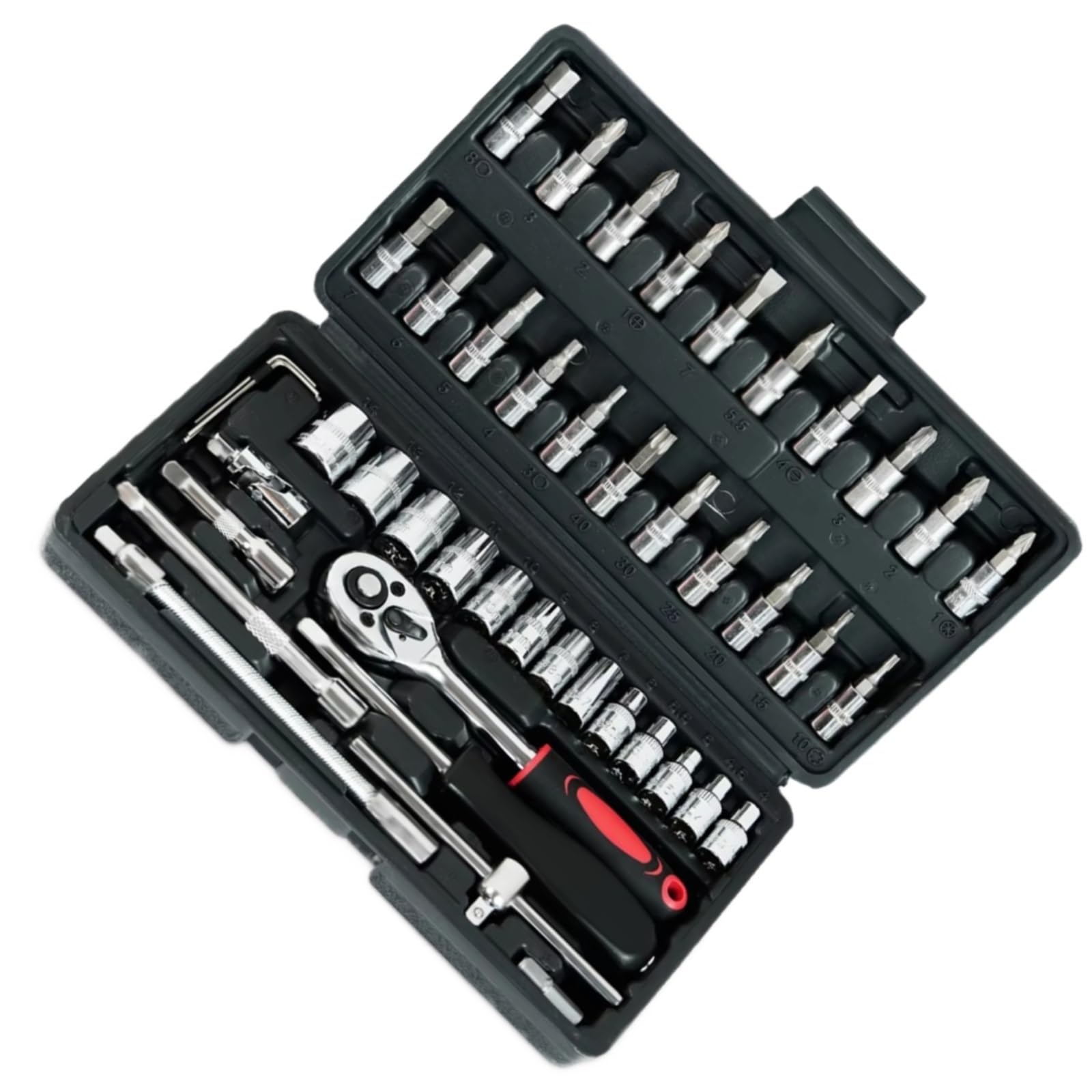 Juego Llaves Vaso Kit Herramientas Reparación Juego Enchufes 1/4 Pulgadas Llave Dinamométrica Trinquete Para Conjunto Combinado Reparación Herramienta Mecánica(Black)