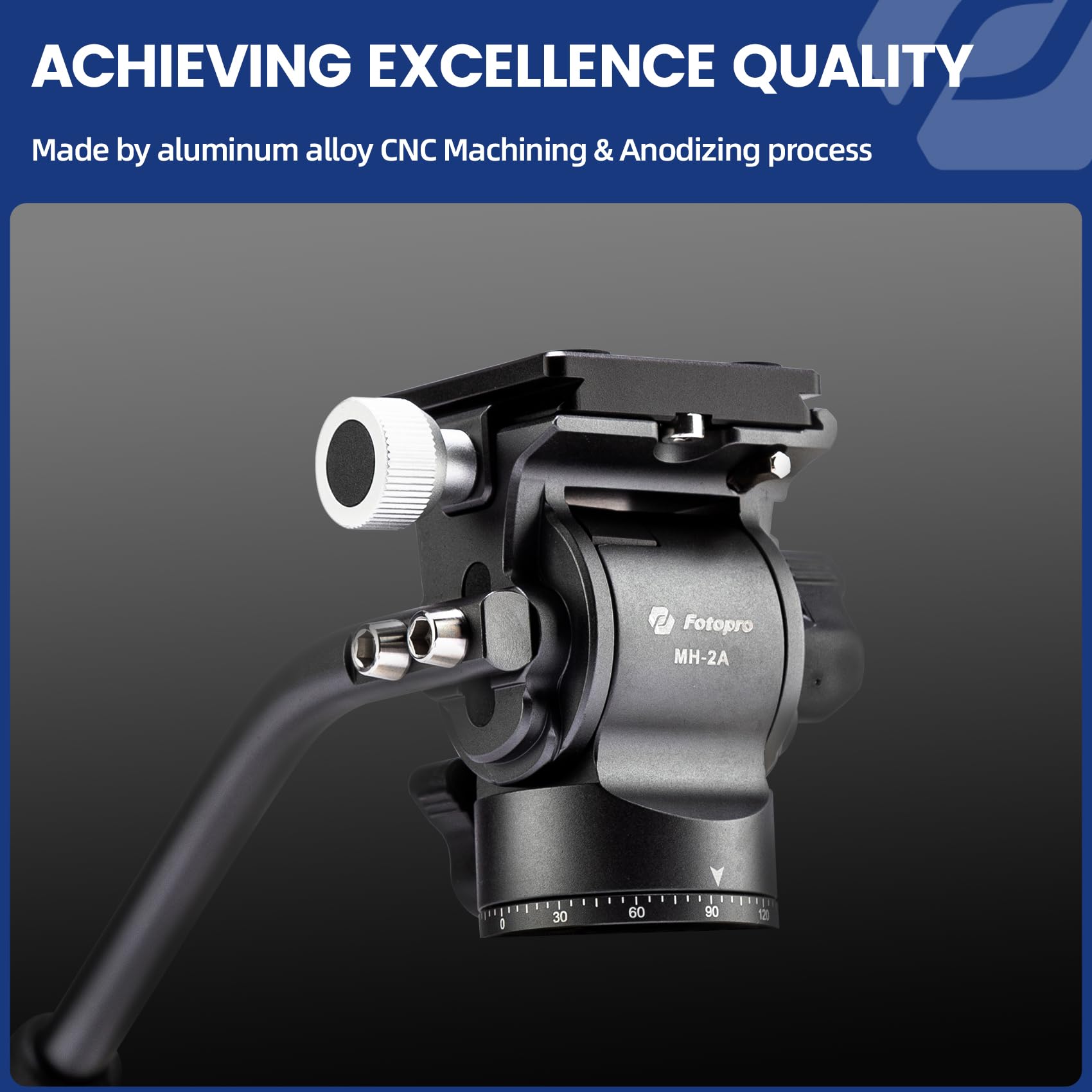Fotopro Cabezal fluido de vídeo mini trípode con placa de liberación rápida y mango ajustable, carga máxima de 3 kg, para videocámaras compactas, cámara réflex digital, color gris