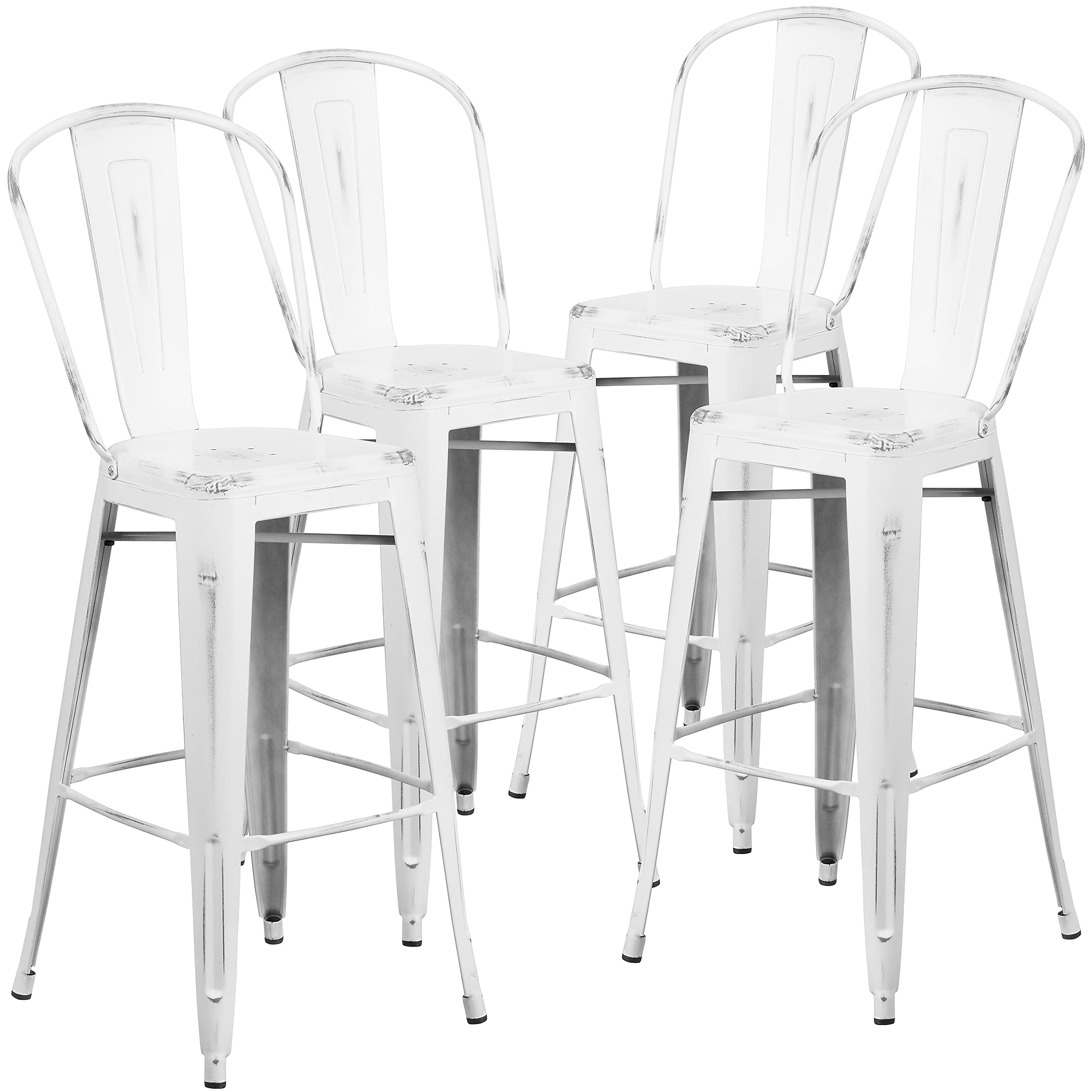 Flash Furniture Distressed White / Set of 4 / Metal Seat (Pack of 4)