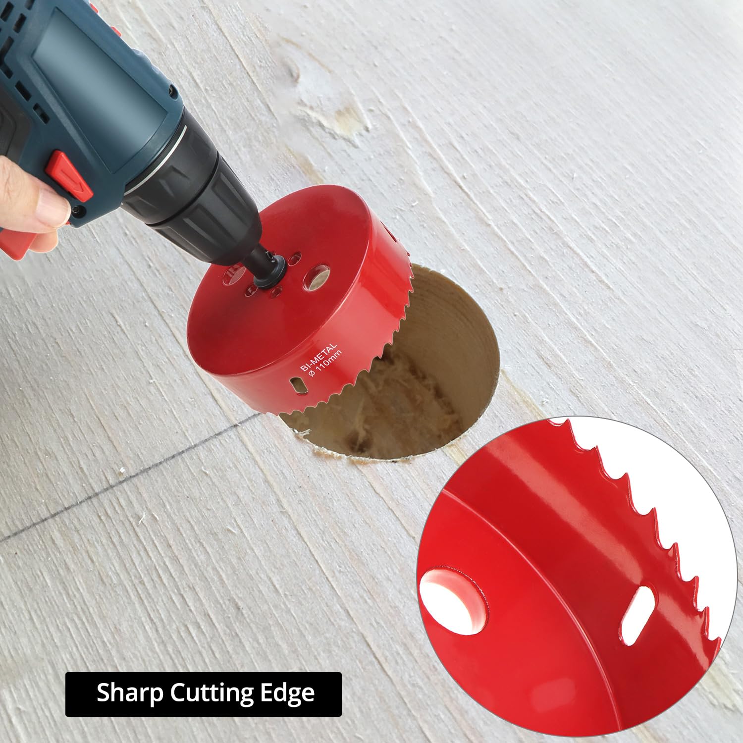 QWORK® Sega a tazza 110mm, M42 Sega a tazza bimetallica, con adattatore esagonale e punta di centraggio, per alluminio, ferro e legno, rosso