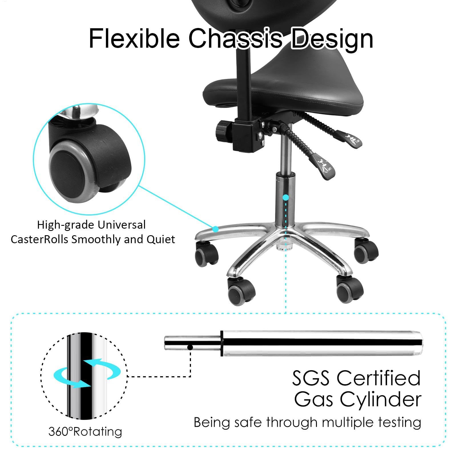 Saddle Stool Chair with Back Ergonomic Rolling Esthetician Seat for Salon Tatto o Shop Spa Dentists Clinic,Adjustable Backrest and Seat Height,Saddle Stool with Wheels Holds 400 Lbs,Black