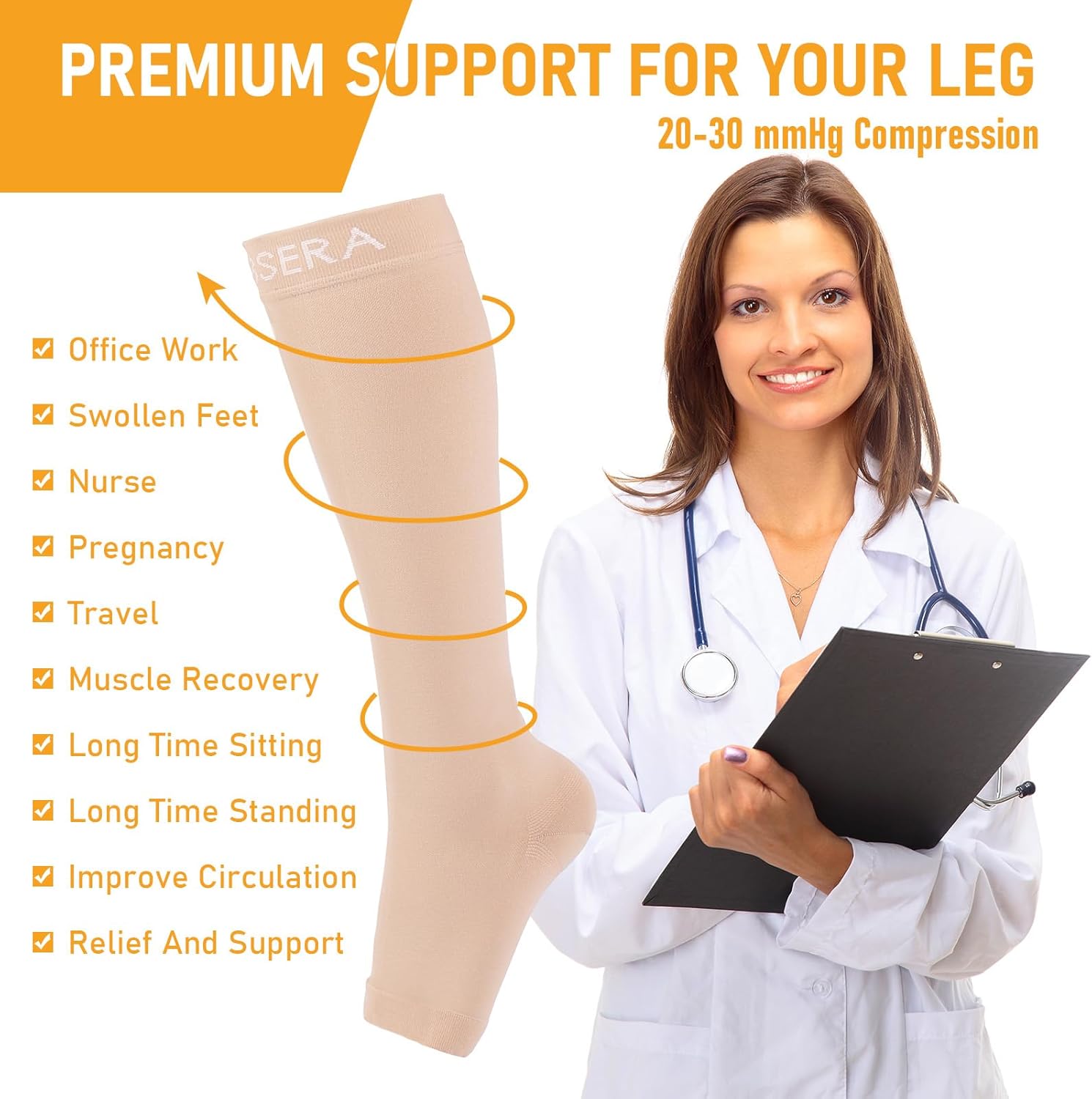 Open Toe Compression Socks for Women Men - 20-30 mmHg Toeless Knee High Compression Stockings for Circulation Support Varicose Vein Shin Splints Swelling - Image 6