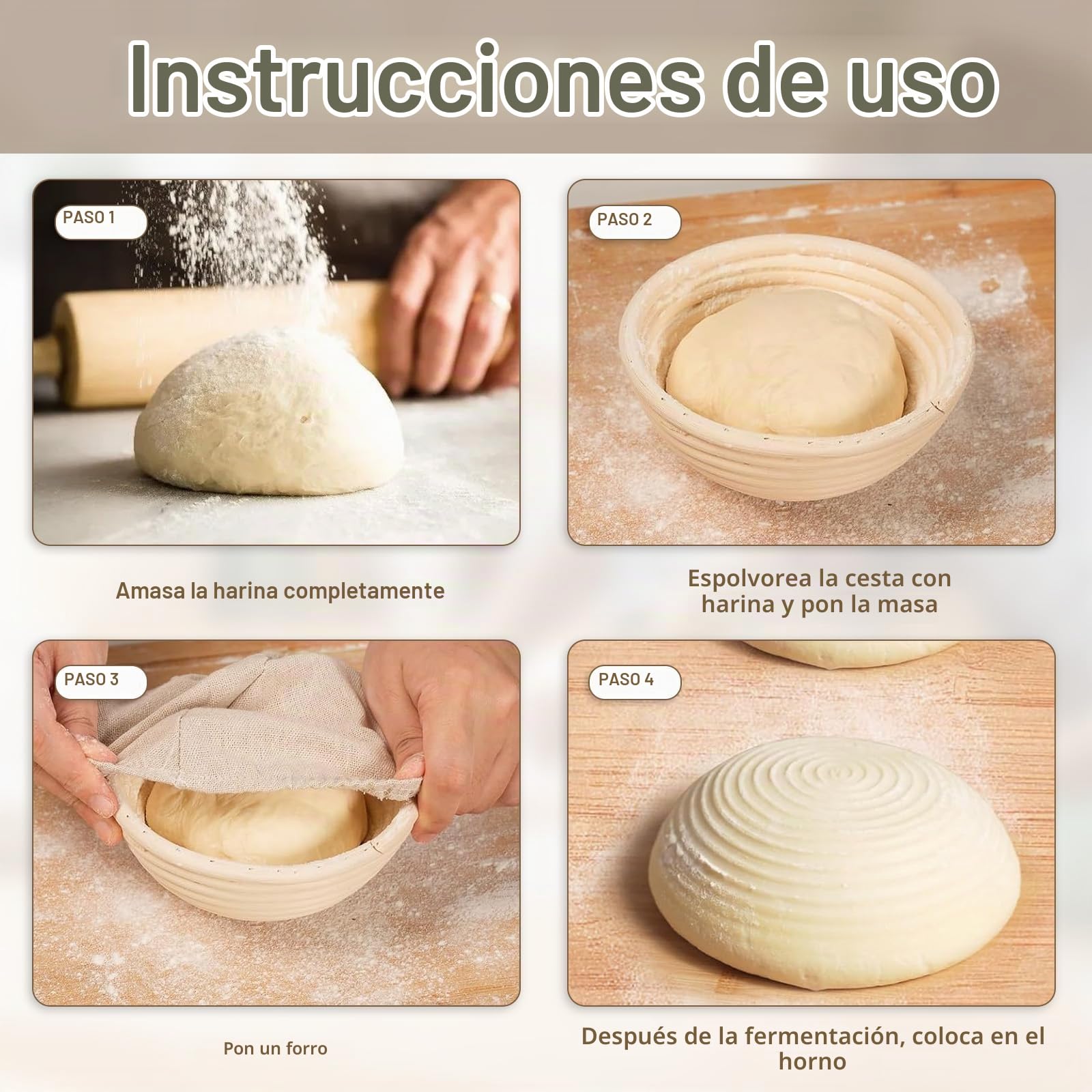 Banneton - Cesta de prueba de pan, 6 cestas pequeñas de 6 pulgadas, cesta de prueba de masa madre con ratán natural para panaderos profesionales y domésticos
