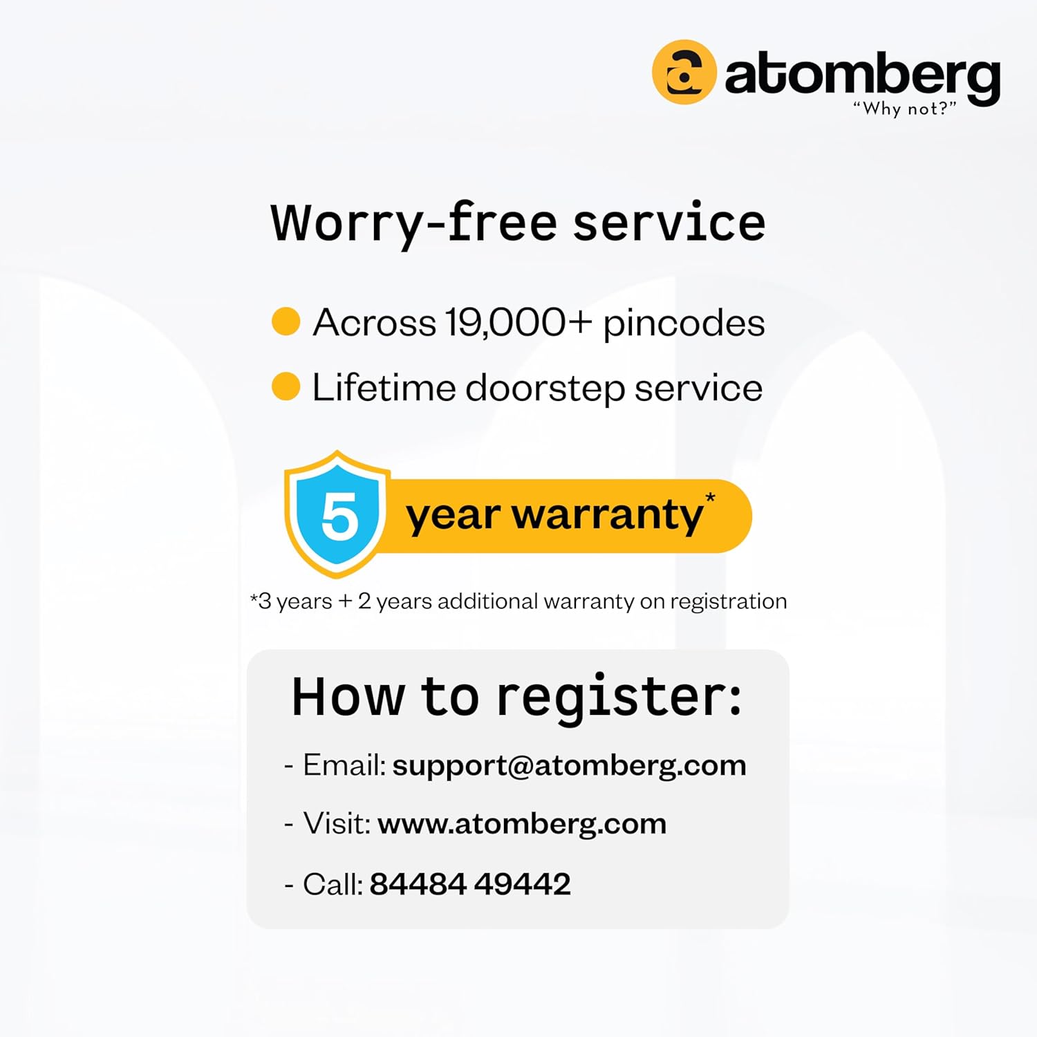 Worry-free service with 5-year warranty and registration details
