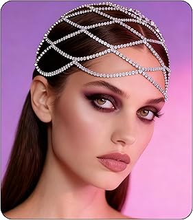 Rhinestone Head Chain Jewelry Silver Gatsby Cap Headpieces Wedding Bride Crystal Headpieces 1920s Halloween Costume Flapper Hair Chain Belly Dance Cleopatra Women Hair Accessories